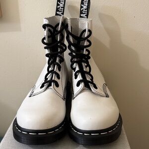 Dr. Martens White Leather Boots with Black Soles